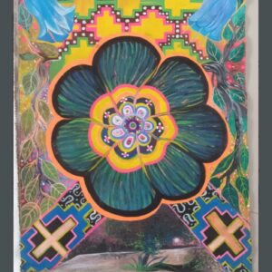 Flor de Ayahuasca Arte Shipibo – Cuadro Visionario Amazónico Pintado a Mano